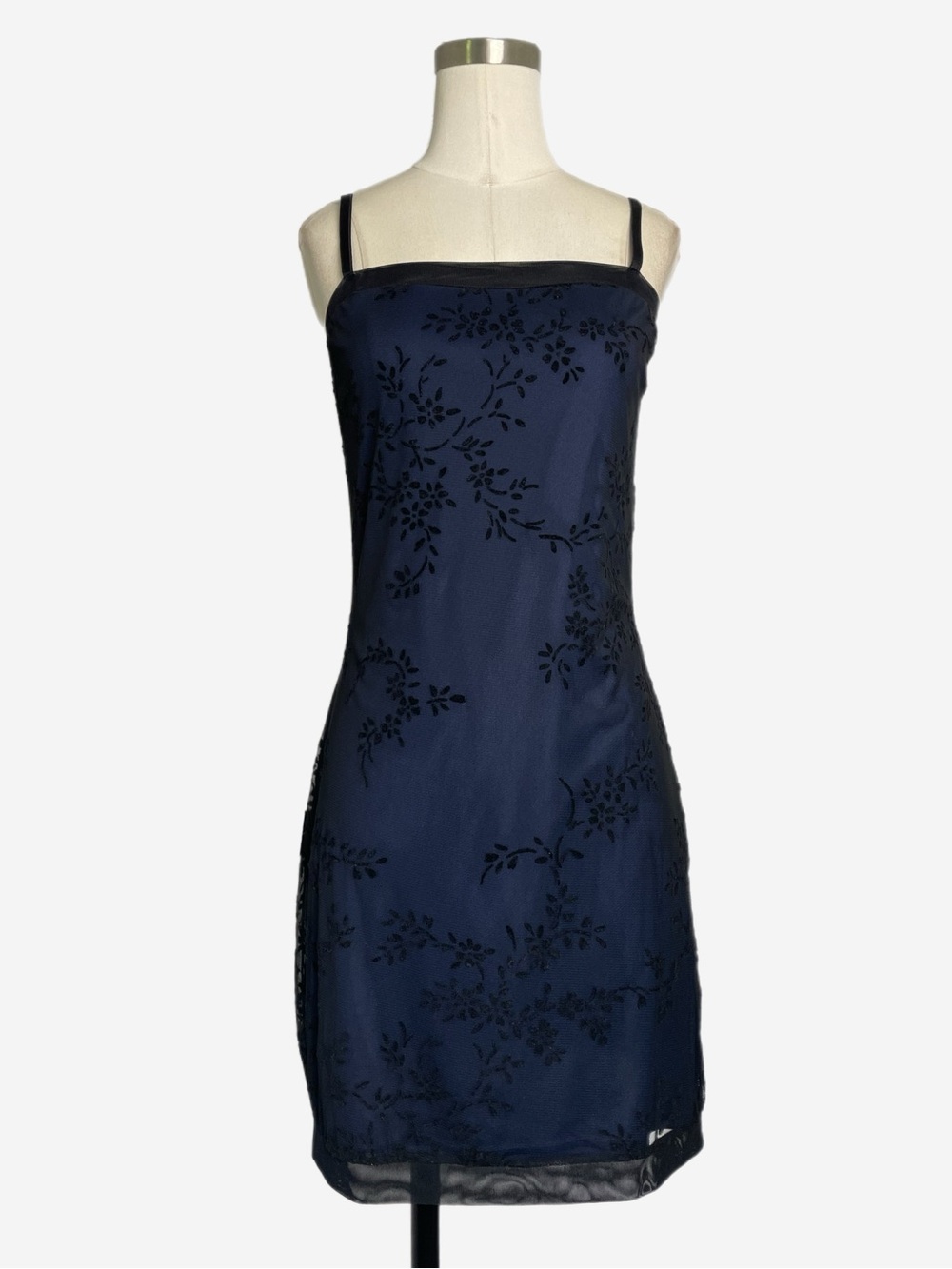Vintage Y2K Byer Too! Blue black mesh velvet floral mini dress dark fairy XS